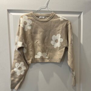 Altar'd State Tan and White Floral Sweater XS